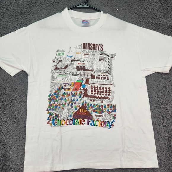 Hershey's Chocolate Factory Graphic Tee‎ White Adult L Hanes Beefy-T - Picture 1 of 10
